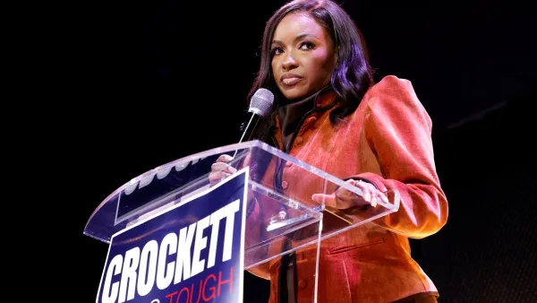 Rep. Jasmine Crockett (D-TX) speaks with supporters during her Senate Primary election night party on March 3, 2026 in Dallas, Texas.