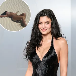 Kylie Jenner Poses in the Sand While Rocking a Tan-Colored Bikini on Vacation: 'DND'