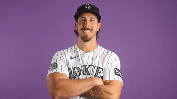 SCOTTSDALE, ARIZONA - FEBRUARY 18: Michael Lorenzen #24 of the Colorado Rockies poses for a portrait during photo day at Salt River Fields at Talking Stick on February 18, 2026 in Scottsdale, Arizona. (Photo by Jeremy Chen/Getty Images)