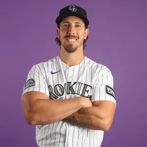SCOTTSDALE, ARIZONA - FEBRUARY 18: Michael Lorenzen #24 of the Colorado Rockies poses for a portrait during photo day at Salt River Fields at Talking Stick on February 18, 2026 in Scottsdale, Arizona. (Photo by Jeremy Chen/Getty Images)