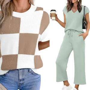 Blue Jeans, Checkered Top and Green Matching Set