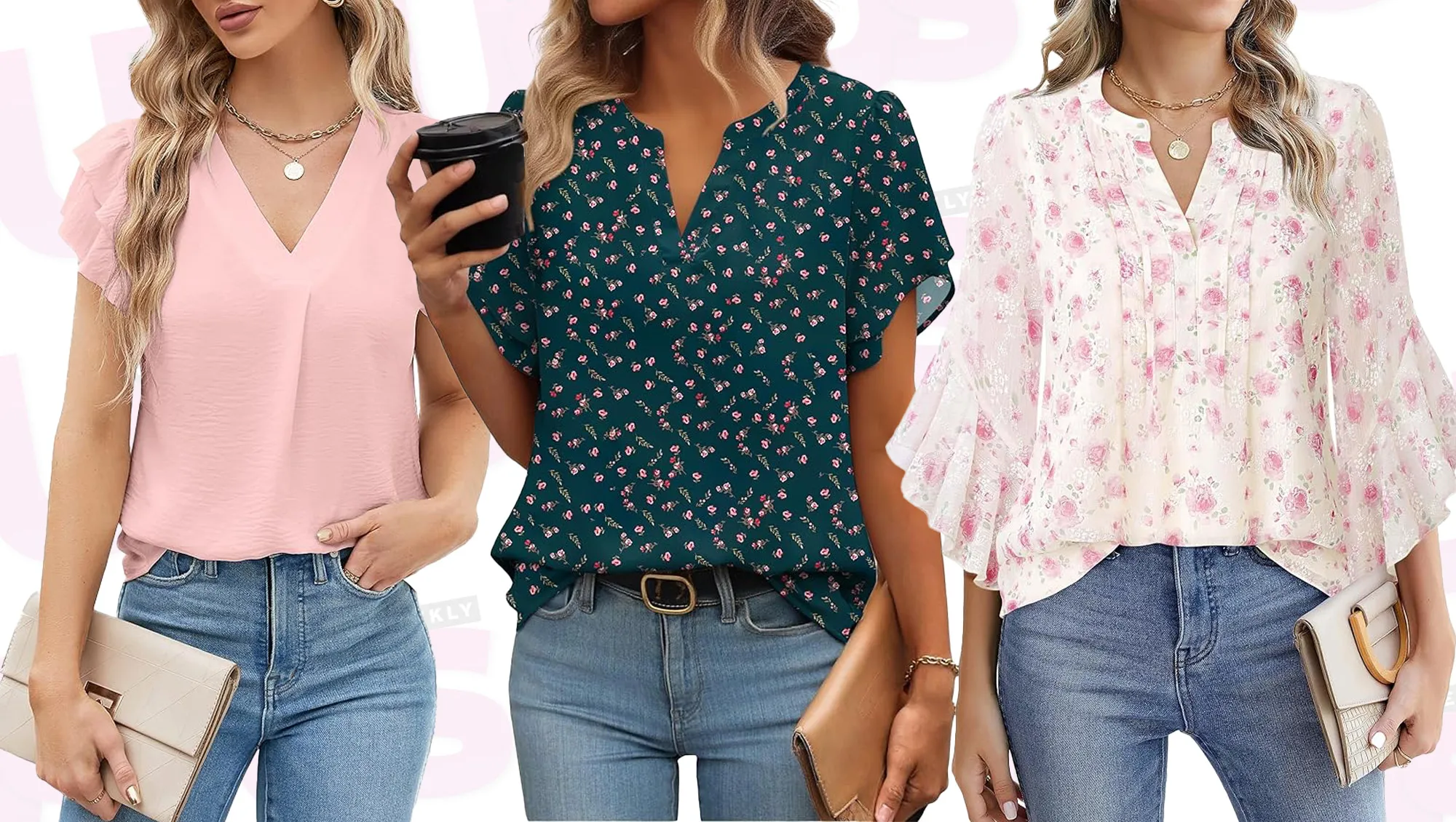 Pink, Green and Floral Blouses from Amazon