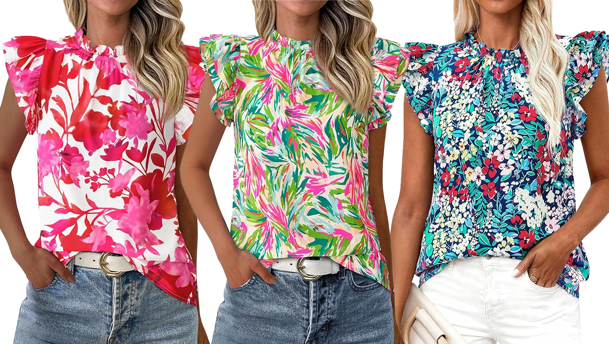 Pink, Green and Blue colorful blouses from Amazon