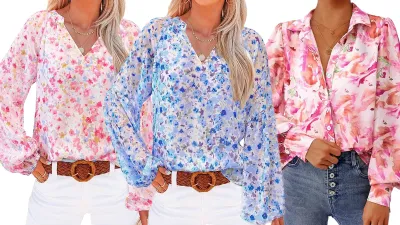 Pink, Blue and Rose pastel floral Amazon Blouses