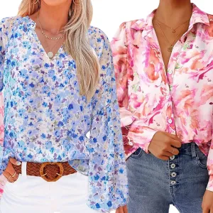 Pink, Blue and Rose pastel floral Amazon Blouses