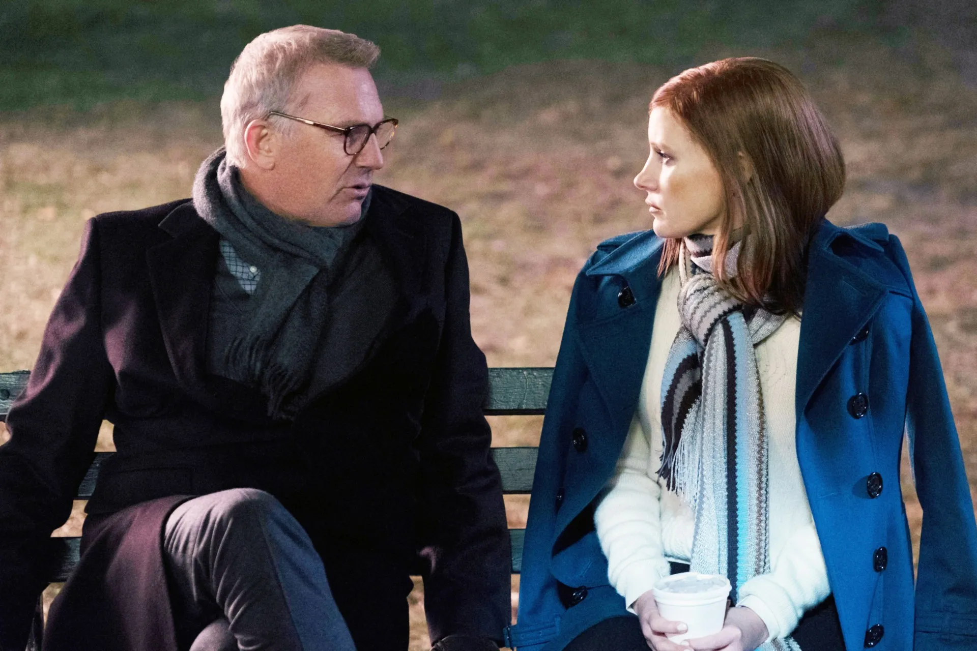 Kevin Costner and Jessica Chastain in Molly's Game