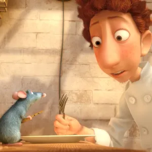 Remy (voice: Patton Oswalt), Linguini (voice: Lou Romano) in Ratatouille
