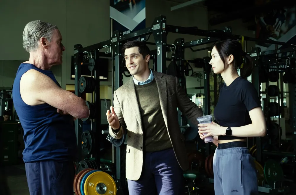 John C. McGinley, Phil Dunster and Lauren Tsai in Rooster