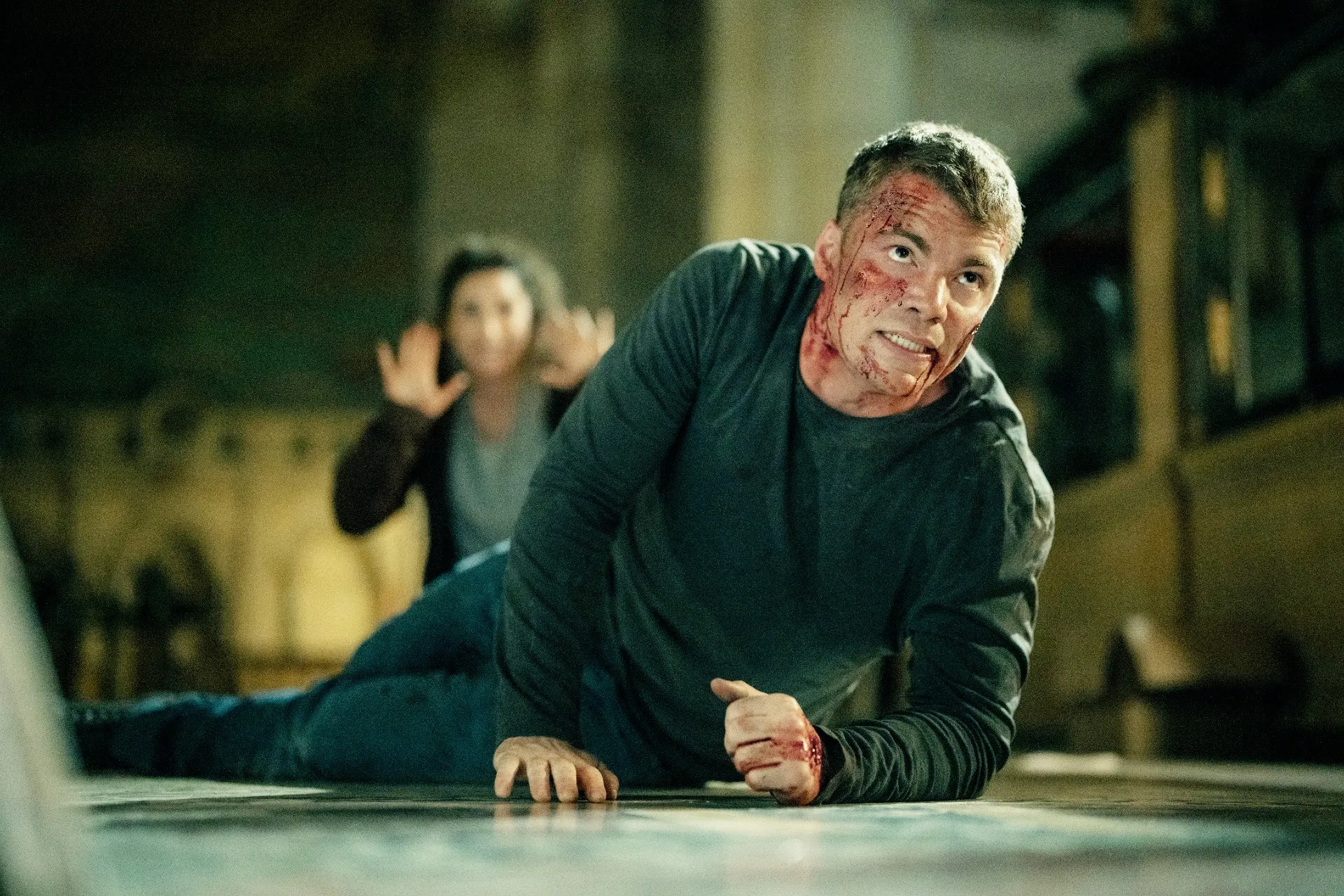 Michaela Watkins and Gabriel Basso in The Night Agent season 3