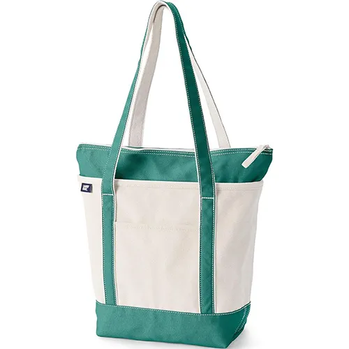 Lands' End Zip Top Long Handle Canvas Tote Bag