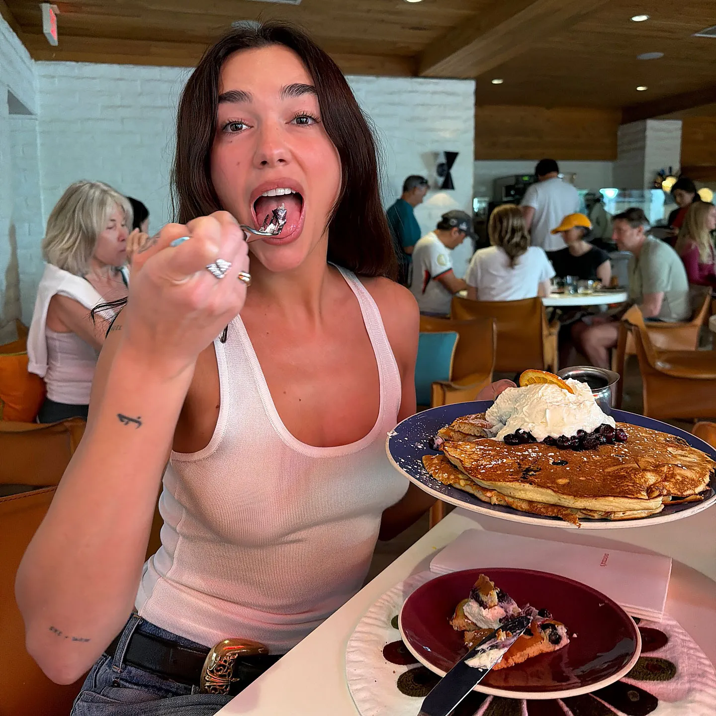 Dua Lipa They Use Pancakes as a Blueberry Delivery System Just Like Us