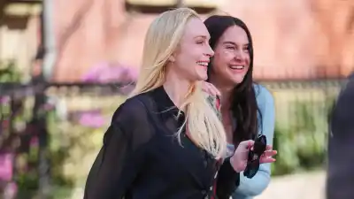 Lindsay Lohan and Shailene Woodley are seen on the set of "Count My Lies" on April 6, 2026 in New York City.