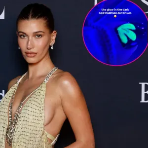 Hailey Bieber Continues Her Glow in the Dark Nails for Justin Biebers Coachella Performance