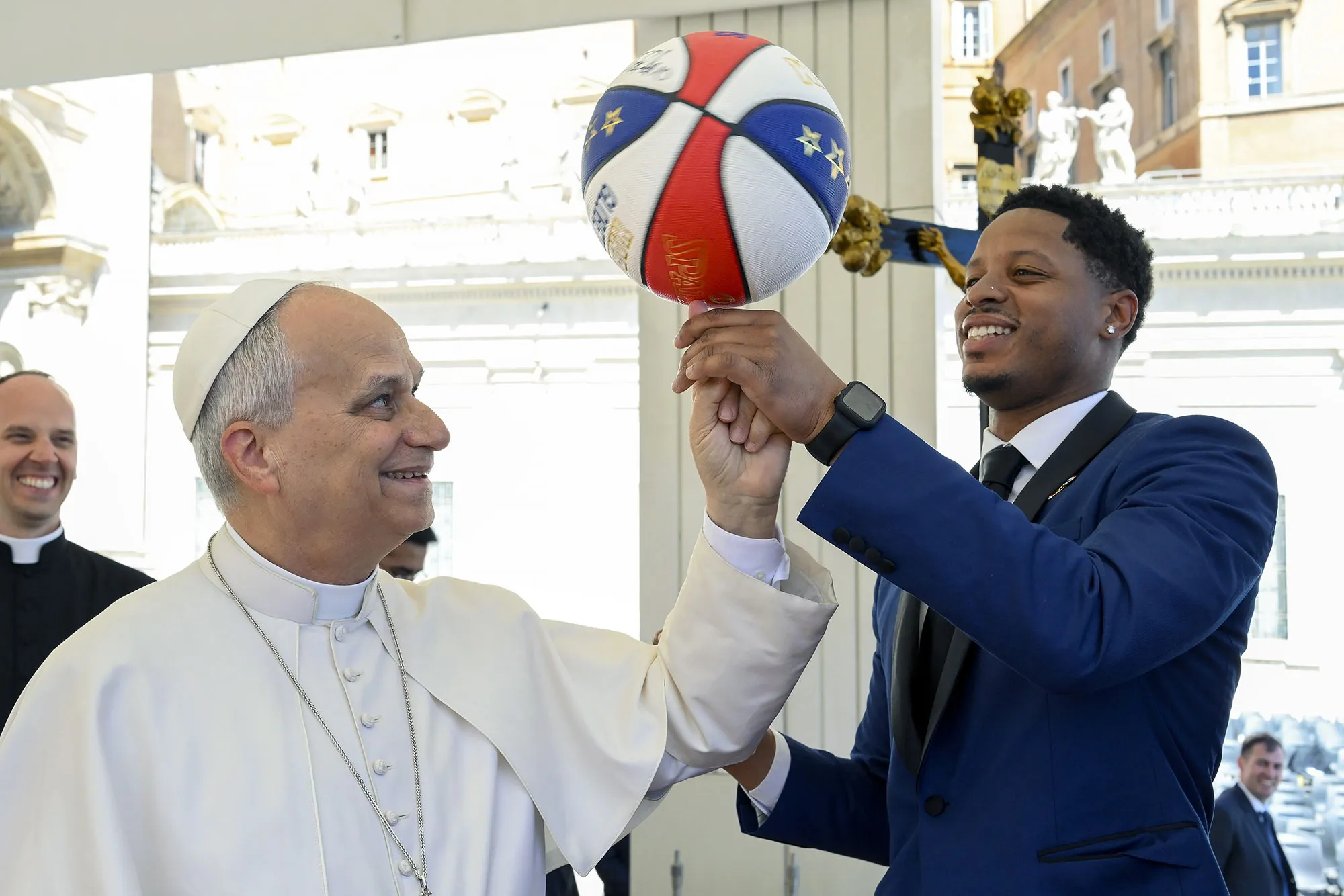 Pope Leo XIV Welcomes Harlem Globetrotters to the Vatican Spins Basketball on His Finger