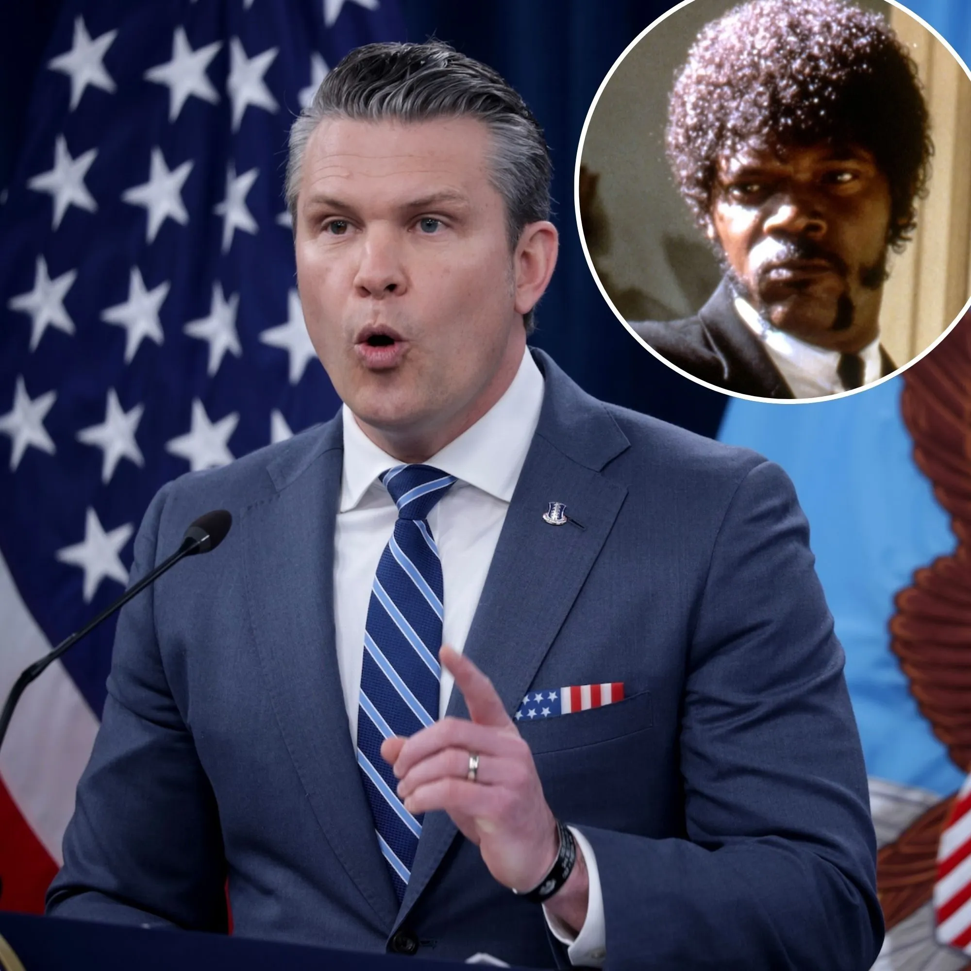 Samuel L Jackson Pete Hegseth Reads Fake Bible Quote From Pulp Fiction