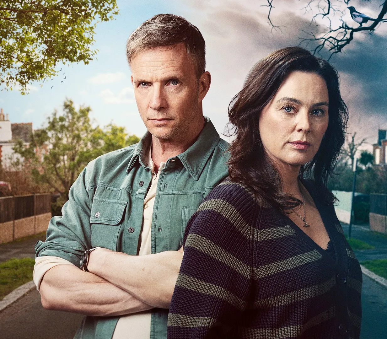 Rupert Penry-Jones and Jill Halfpenny in The Feud on Shelbury Drive