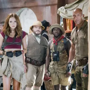 Karen Gillan, Jack Black, Kevin Hart and Dwayne Johnson in Jumanji: Welcome to the Jungle