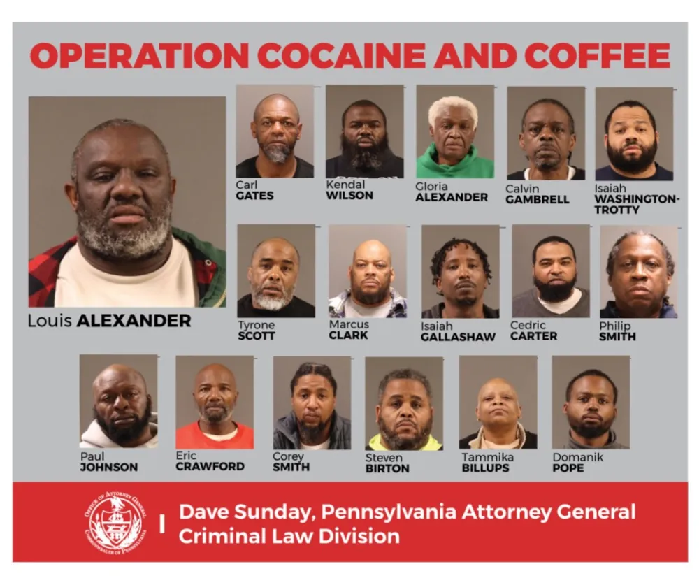 A collage of mugshots from Operation Cocaine and Coffee