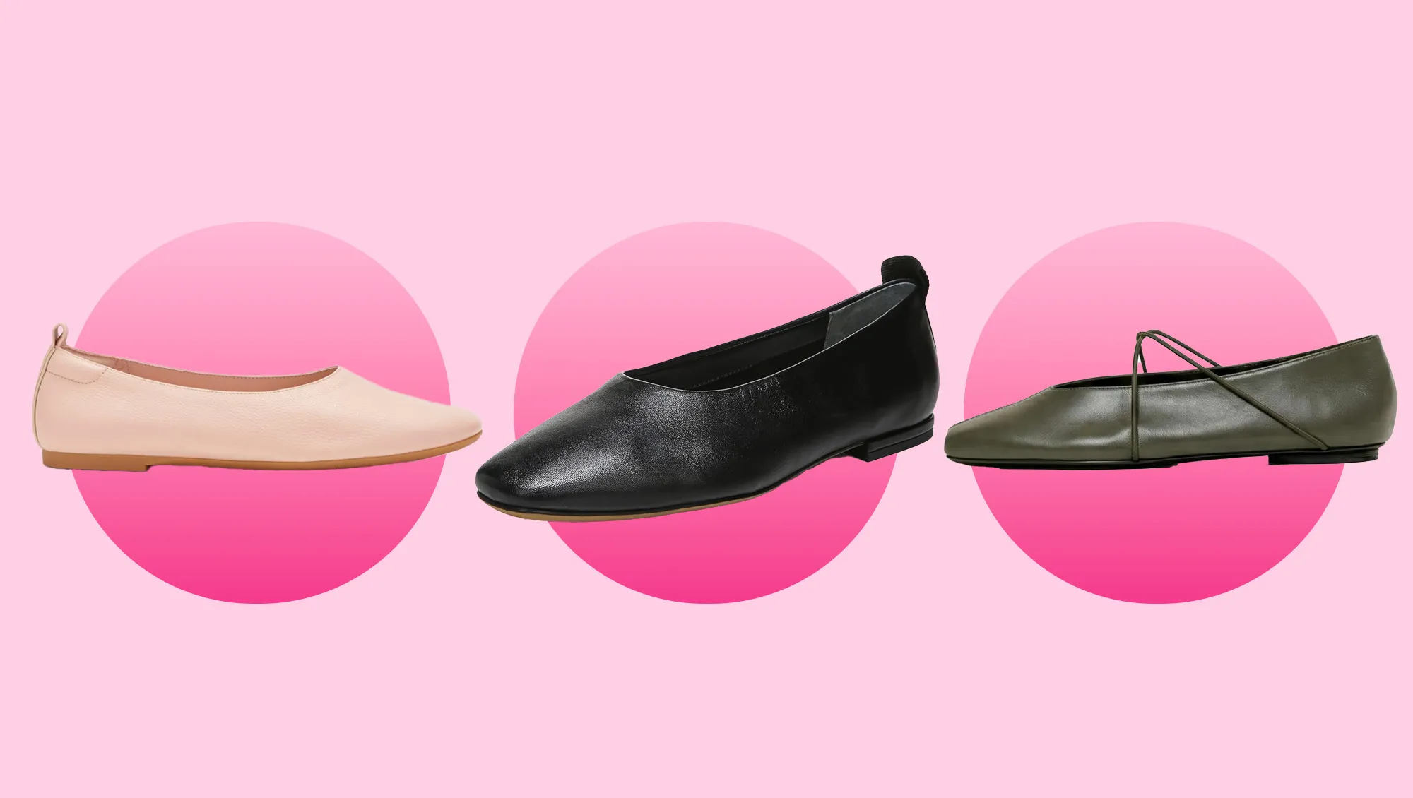 Light pink, black flats and olive flats from Amazon