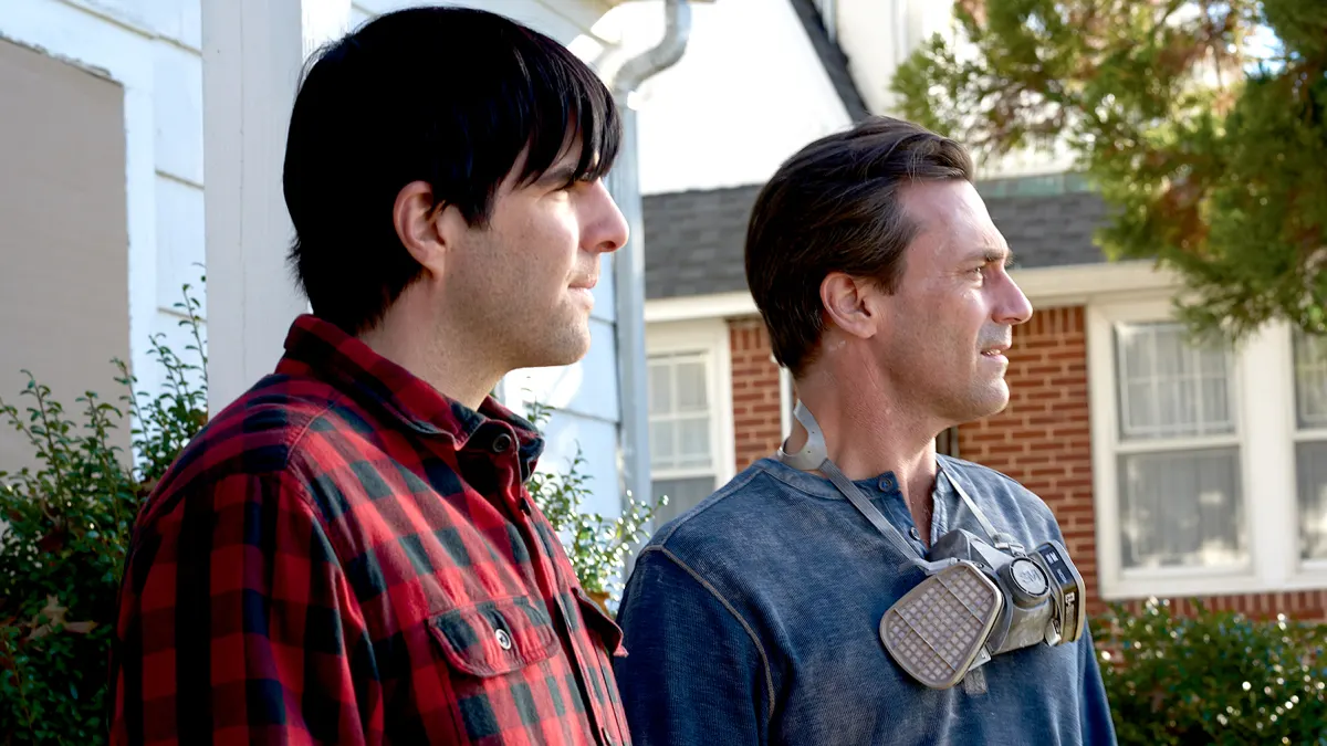 Zachary Quinto as Josh Norman and Jon Hamm as Craig in AARDVARK.