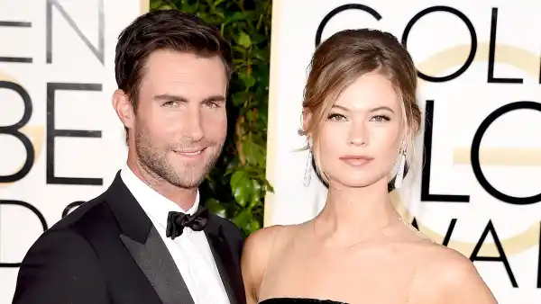 Adam Levine and Behati Prinsloo attend the 72nd Annual Golden Globe Awards at The Beverly Hilton Hotel on January 11, 2015 in Beverly Hills, California.