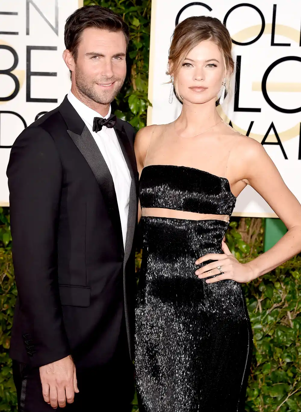Adam Levine and Behati Prinsloo attend the 72nd Annual Golden Globe Awards at The Beverly Hilton Hotel on January 11, 2015 in Beverly Hills, California.