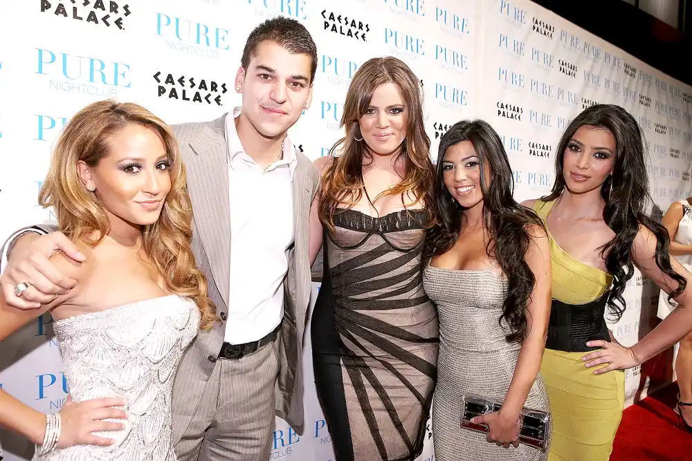 Adrienne Bailon, Robert Kardashian, Khlo&eacute; Kardashian, Kourtney Kardashian and Kim Kardashian (from left) attend PURE Nightclub for Khlo&eacute; Kardashian's birthday on June 27, 2008 in Las Vegas, NV.