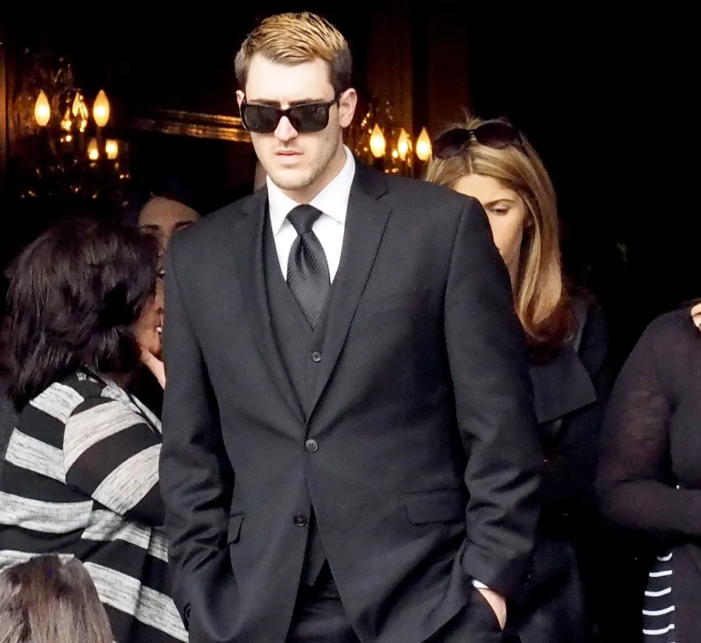 Anthony 'AJ' D'Onofrio, Angela 'Big Ang' Raiola's son seen at the memorial service held for her on February 21, 2016, in New York City.