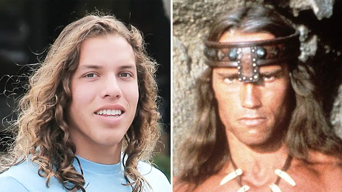 Joseph Baena and Arnold Schwarzenegger as Conan the Barbarian