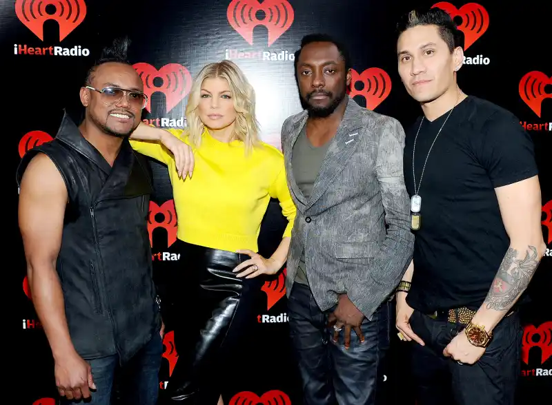 Stacy 'Fergie' Ferguson, Will.I.Am and Taboo of The Black Eyed Peas pose backstage at the iHeartRadio Music Festival held at the MGM Grand Garden Arena on September 23, 2011 in Las Vegas, Nevada.