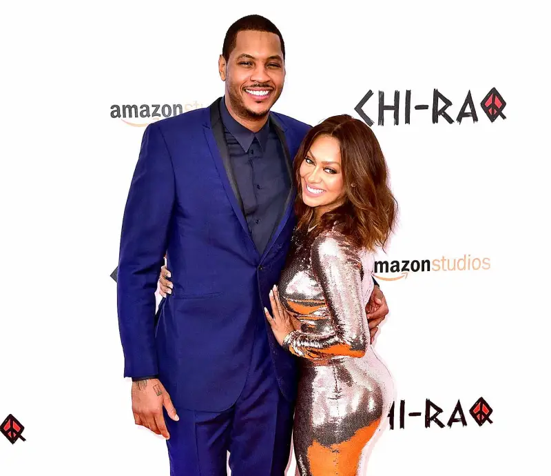 Carmelo Anthony and La La Anthony attend the 'CHI-RAQ' New York premiere at the Ziegfeld Theater on December 1, 2015 in New York City.