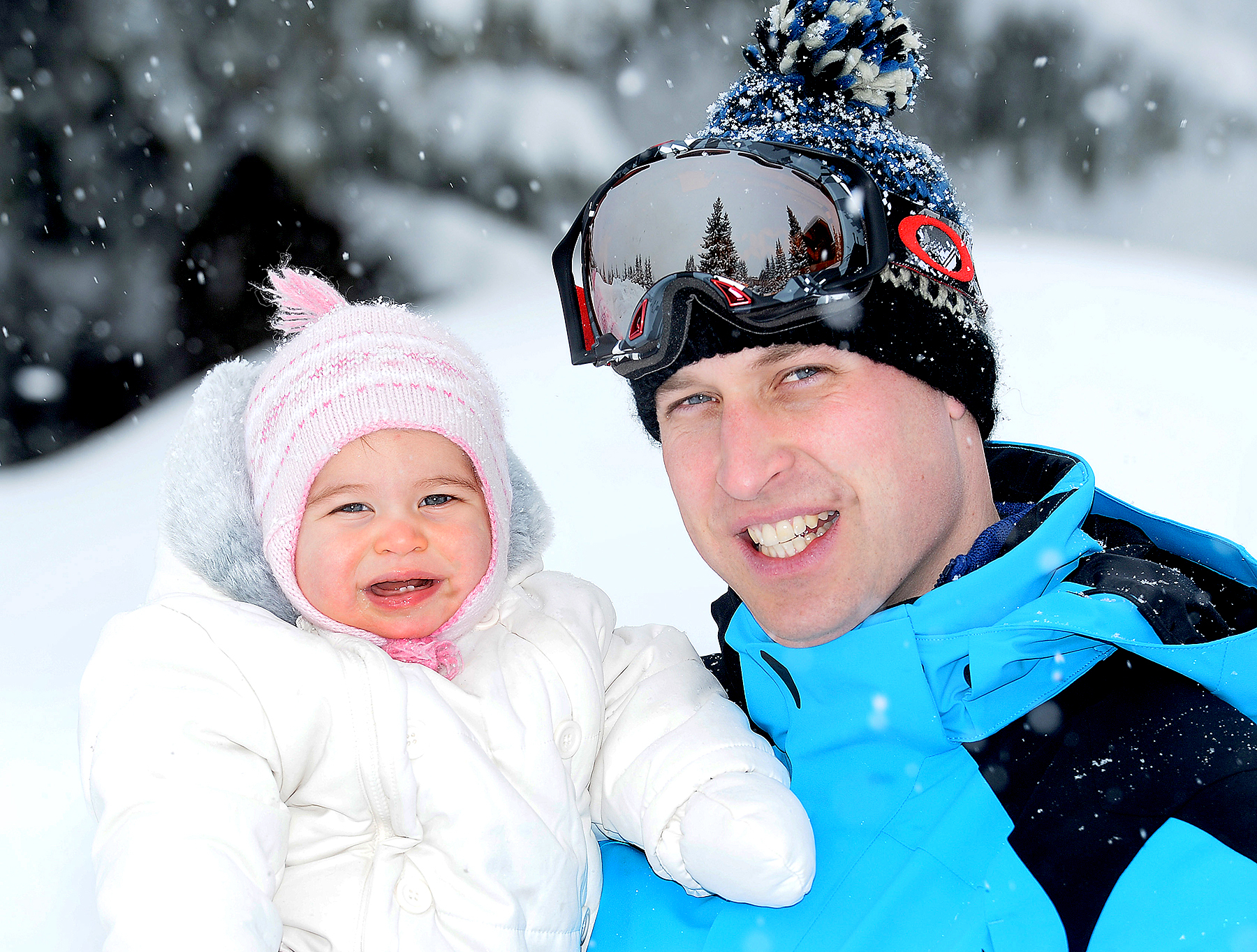 Princess Charlotte and Prince William enjoy a private skiing break on March 3, 2016 in the French Alps.