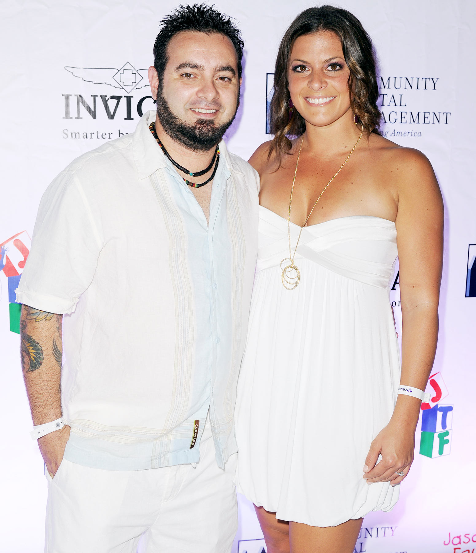 Chris Kirkpatrick and Karly Kirkpatrick arrive at 2013 Jason Taylor Celebrity Golf Classic white party at Seminole Hard Rock Hotel & Casino ? Hard Rock Cafe Hollywood on February 24, 2013 in Hollywood, Florida.