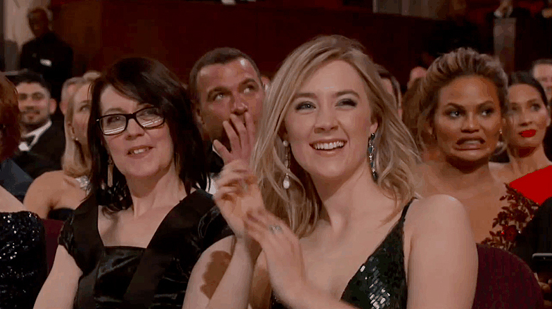 Chrissy Teigen reacting at Oscars 2016