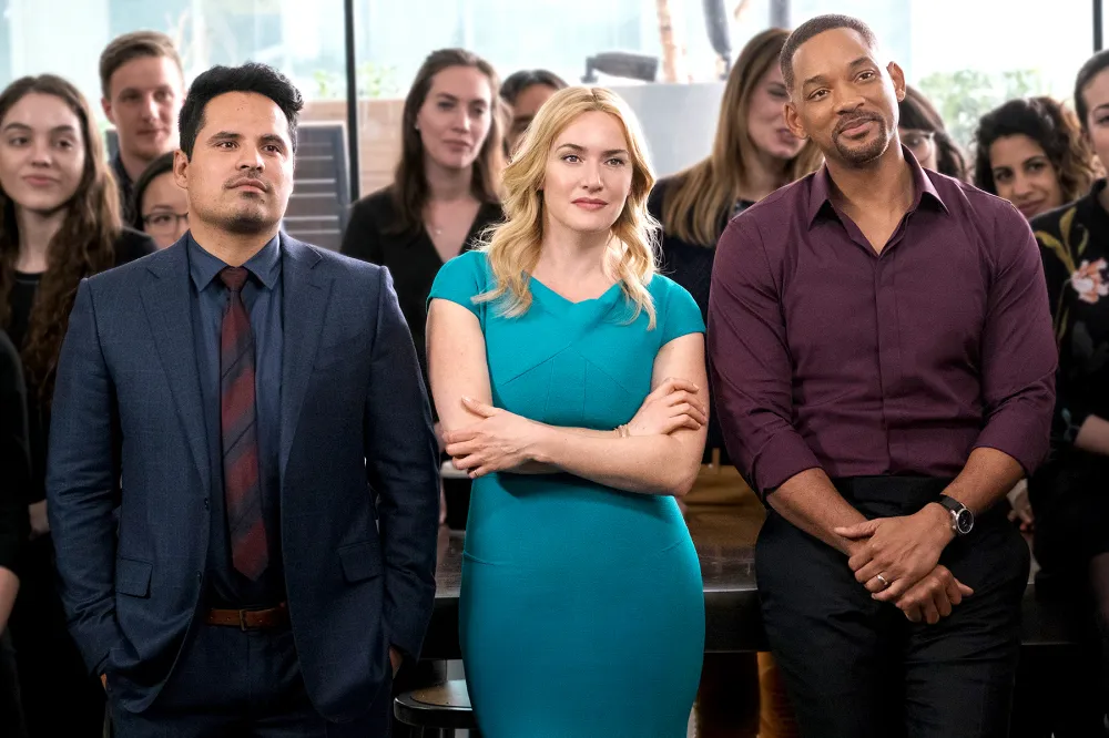Michael Pena, Kate Winslet, and Will Smith in Collateral Beauty.