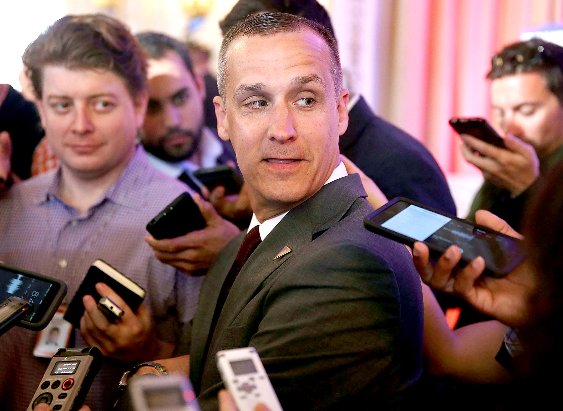 Corey Lewandowski campaign manager for Republican presidential candidate Donald Trump speaks with the media before former presidential candidate Ben Carson gives his endorsement to Mr. Trump at the Mar-A-Lago Club on March 11, 2016.