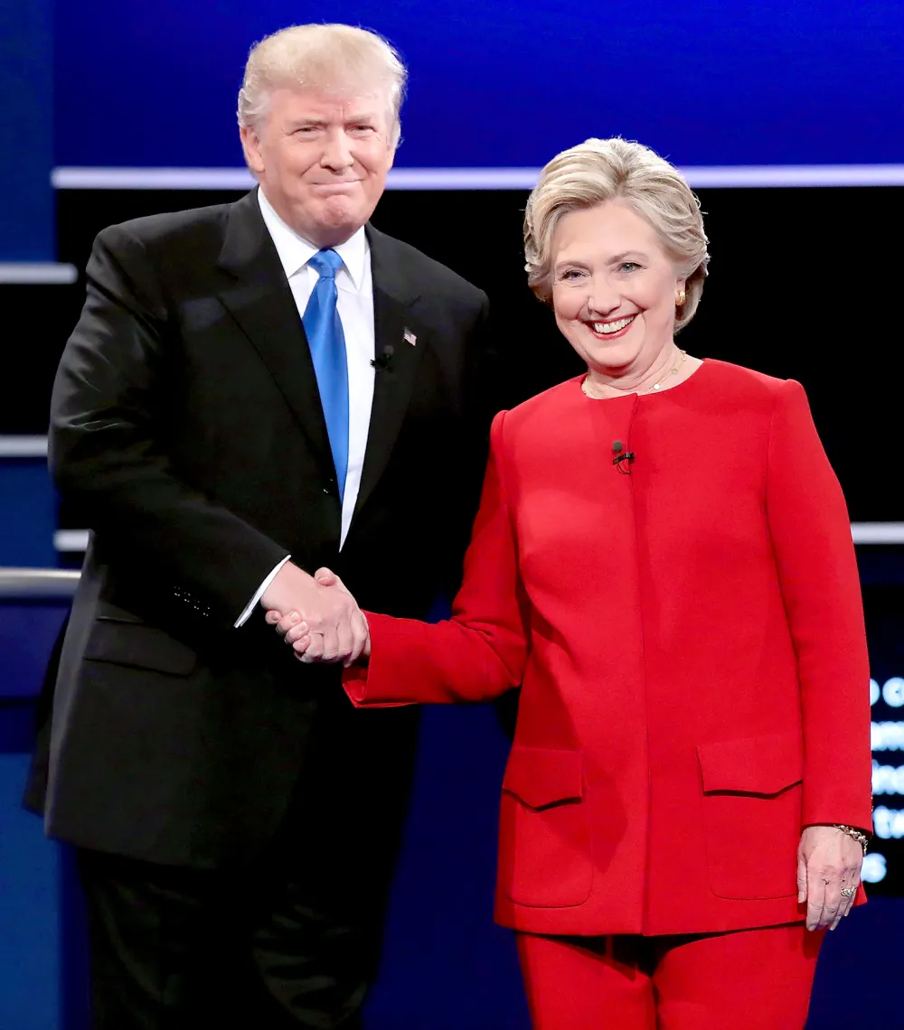 Democratic presidential nominee Hillary Clinton takes the stage with Republican presidential nominee Donald Trump during the Presidential Debate at Hofstra University on September 26, 2016 in Hempstead, New York.