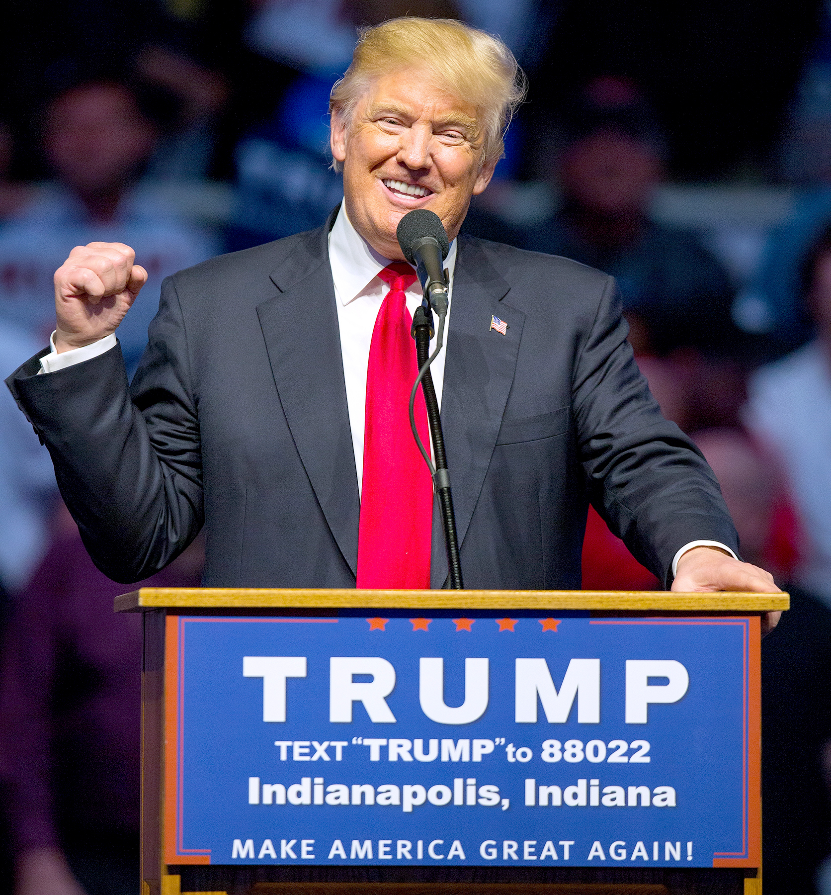 Presidential candidate Donald Trump speaks during a campaign rally at Indiana State Fairgrounds on April 27,2016 in Indianapolis, Indiana.