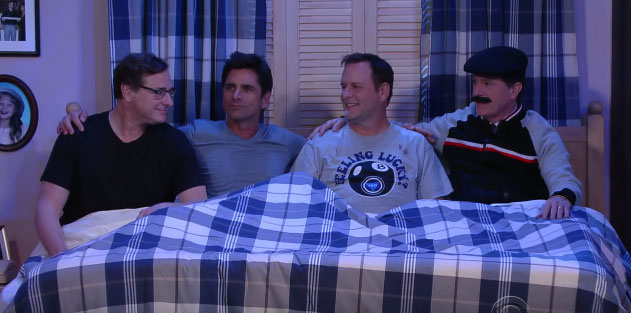 'Fuller House' meets cop drama on Stephen Colbet's 'Late Show'