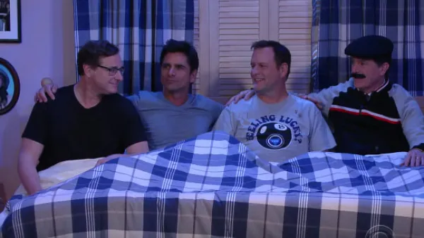 'Fuller House' meets cop drama on Stephen Colbet's 'Late Show'