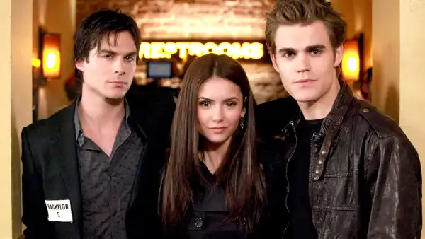 Ian Somerhalder as Damon, Nina Dobrev as Elena and Paul Wesley as Stefan in The Vampire Diaries