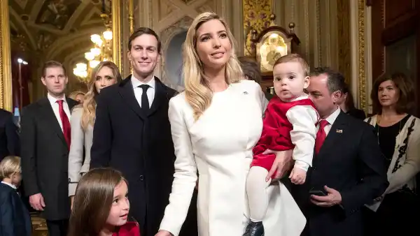 Ivanka Trump, with her husband Jared Kushner and their children, depart after her father President Donald Trump formally signed his cabinet nominations into law, in the President's Room of the Senate, at the Capitol in Washington, January 20, 2017.