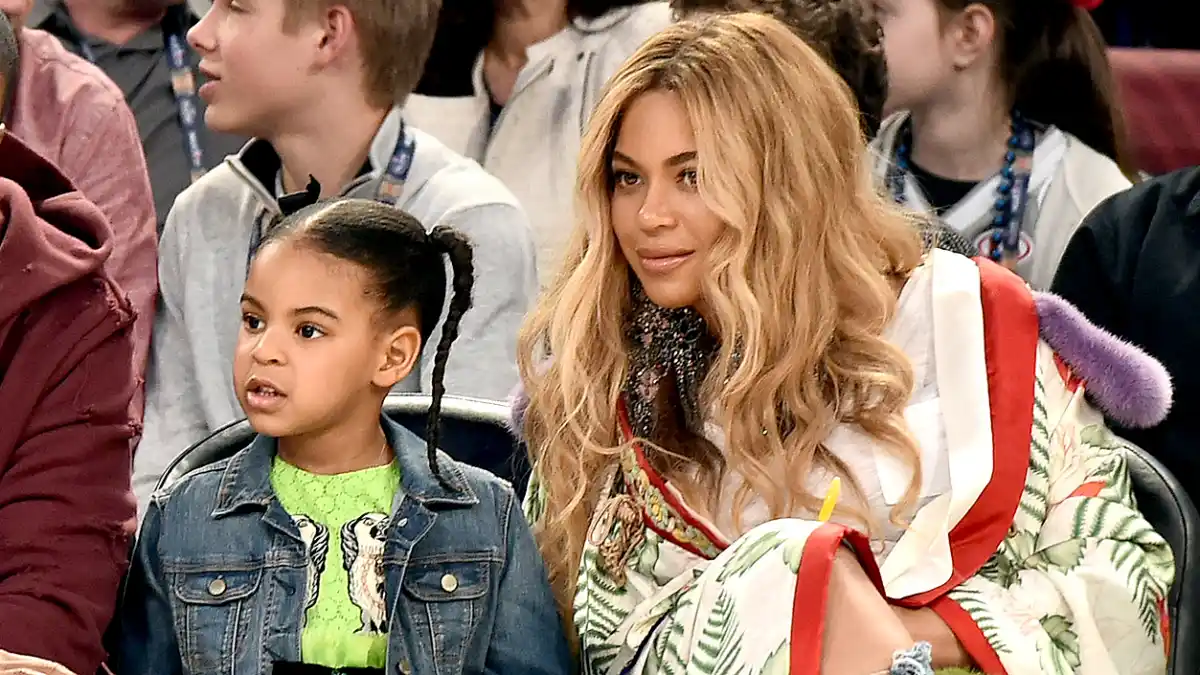 Jay Z, Blue Ivy Carter and Beyonce Knowles attend the 66th NBA All-Star Game at Smoothie King Center on February 19, 2017 in New Orleans, Louisiana.