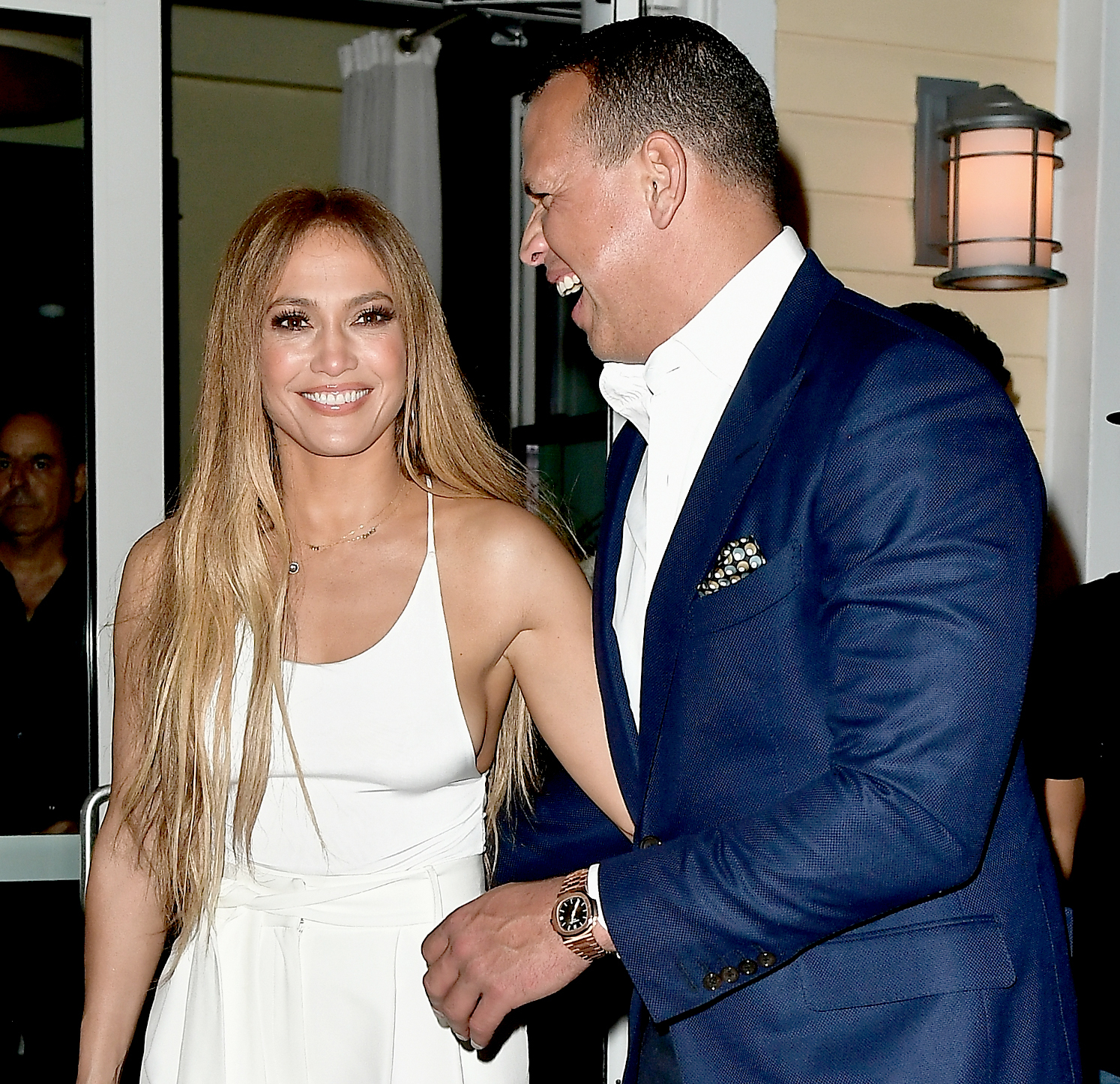 Jennifer Lopez and Alex Rodriguez attend Prime 112 Restaurant on July 23, 2017 in Miami, Florida.