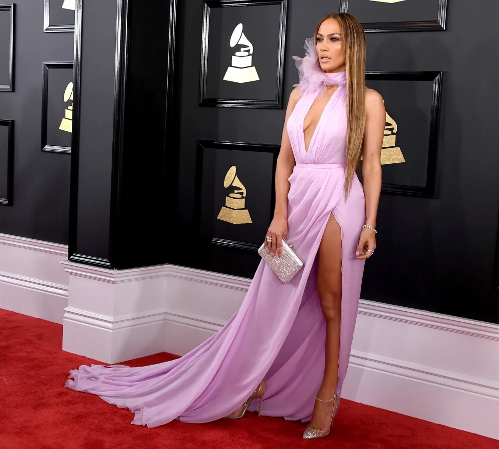 Jennifer Lopez arrives for the 59th Grammy Awards.