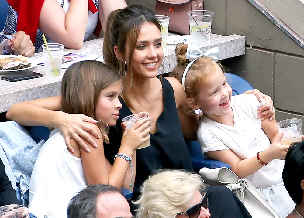 Jessica Alba and her daughters, Honor and Haven Warren, attend the women&rsquo;s final at Arthur Ashe Stadium on day 13 of the 2016 U.S. Open at USTA Billie Jean King National Tennis Center on Sept. 10, 2016.