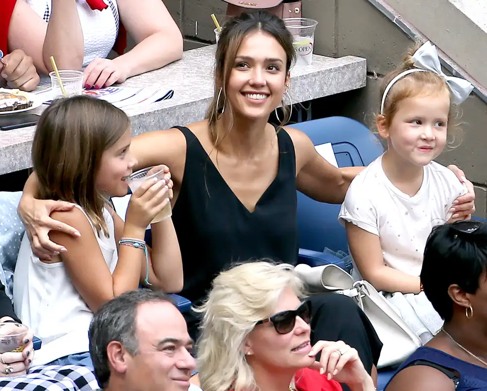 Jessica Alba and her daughters, Honor and Haven Warren, attend the women&rsquo;s final at Arthur Ashe Stadium on day 13 of the 2016 U.S. Open at USTA Billie Jean King National Tennis Center on Sept. 10, 2016, in Queens, NY.