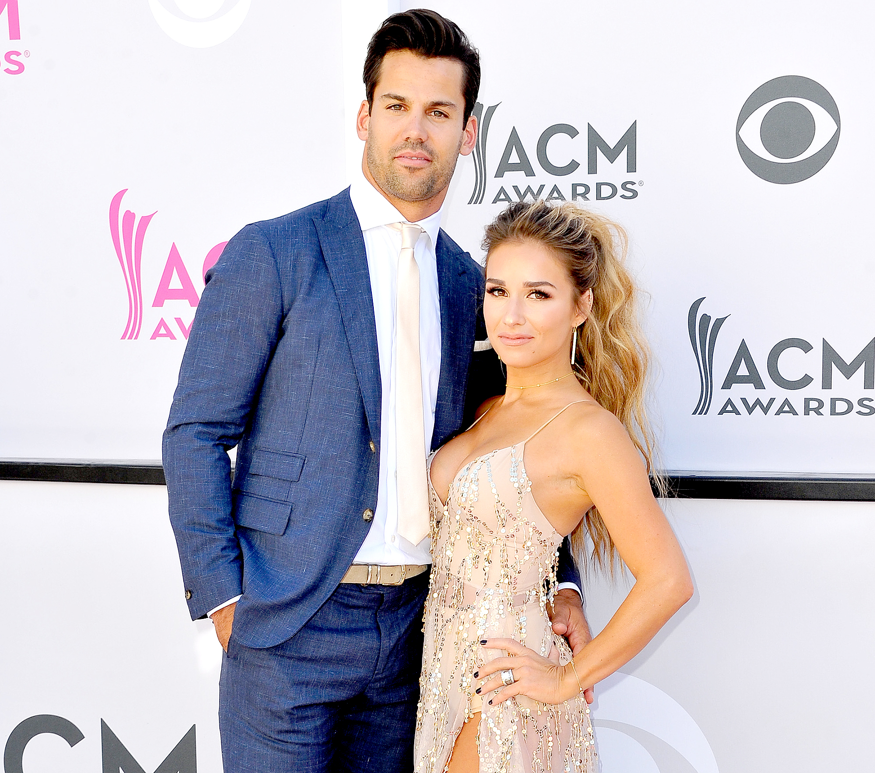 Eric Decker and Jessie James Decker arrive at the 52nd Academy Of Country Music Awards on April 2, 2017 in Las Vegas, Nevada.