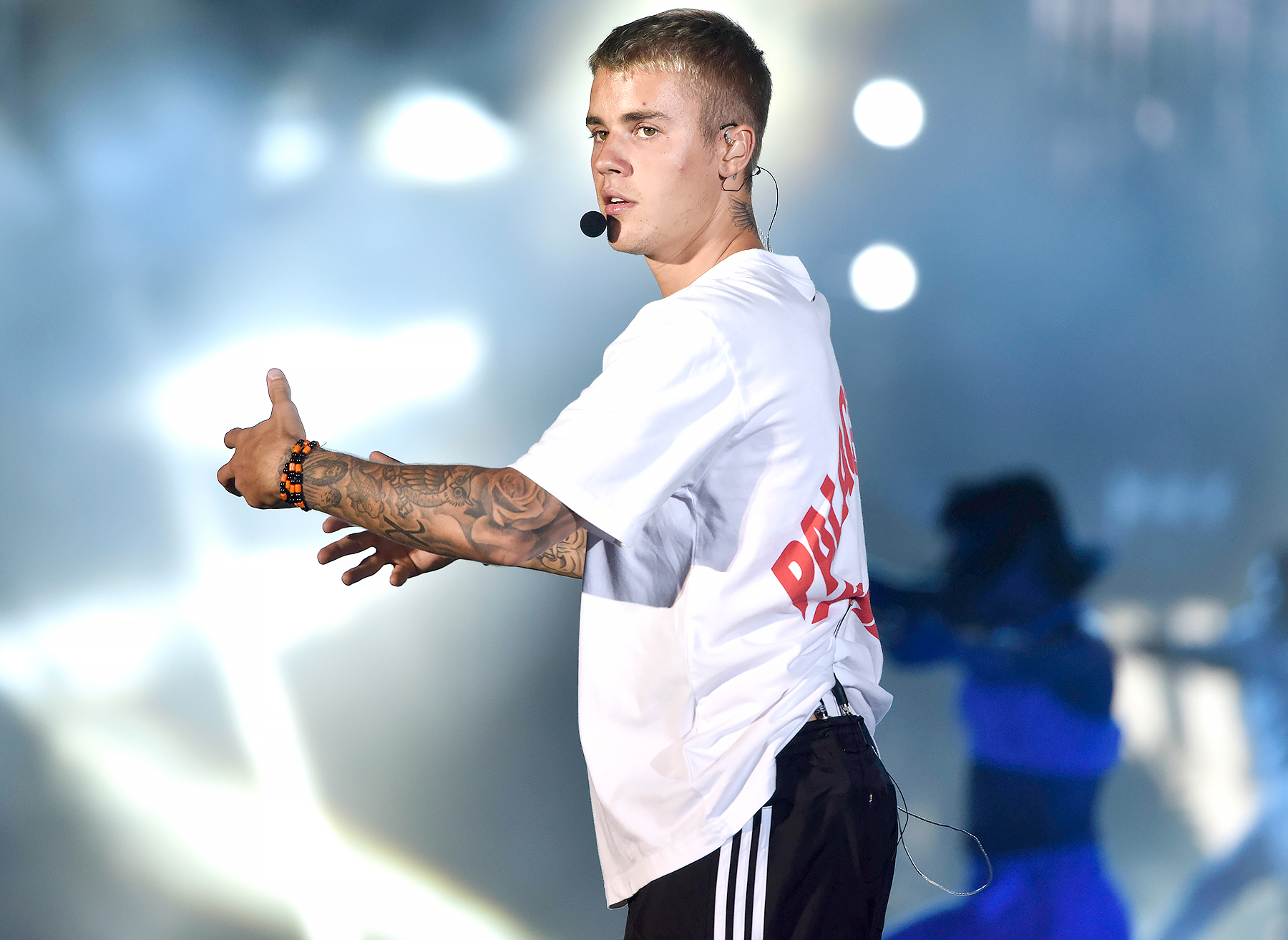 Justin Bieber performs for his purpose tour at D.Y. Patil Stadium, Nerul, on May 10, 2017 in Mumbai, India. Justin Bieber, a 23-year-old singer, was in India as part of the Asia leg of his Purpose World Tour.