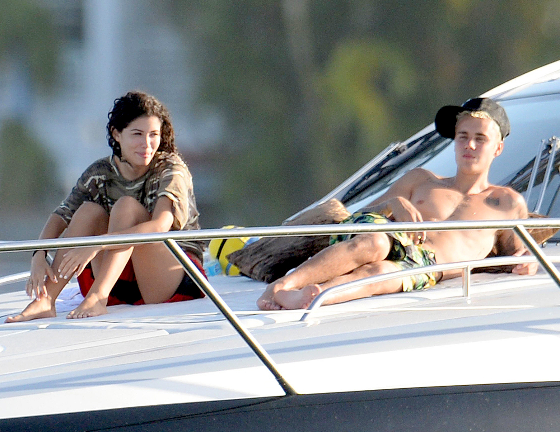 Justin Bieber is seen with model Alexandra Rodriguez as he spends the day on his yacht in Miami, Florida on July 5, 2016.